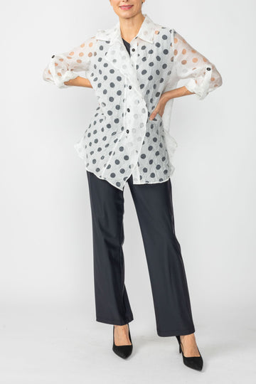 White Irregular Clipping Long Sleeve Polka Dot Blouse